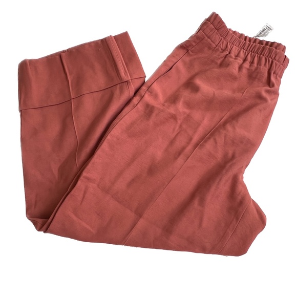Zara Wide Leg Pants Cropped Cuffs Size XL Orange Brown Elastic Waist New NWT - Picture 6 of 9